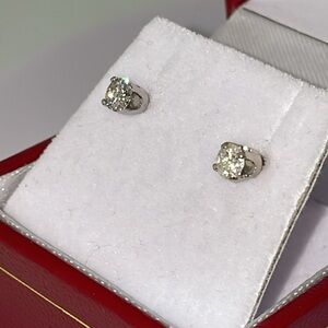 REAL Solid Stamped 14K White Gold Round NATURAL Diamond Solitaire Stud Earrings